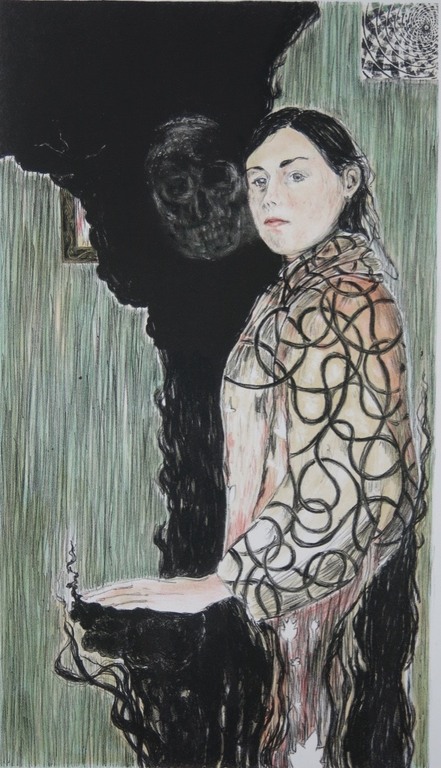 Iris van Dongen: Litho, Zelfportret met rook  verkocht voor € 75!