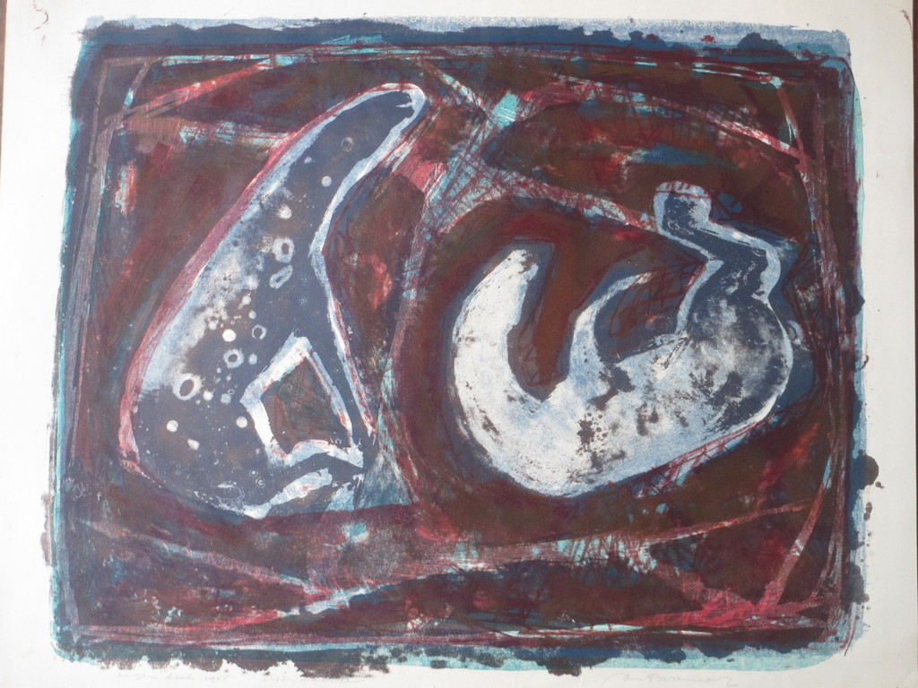 Jan Bezemer, Twee paarden, Kleurenlitho verkocht voor € 45!