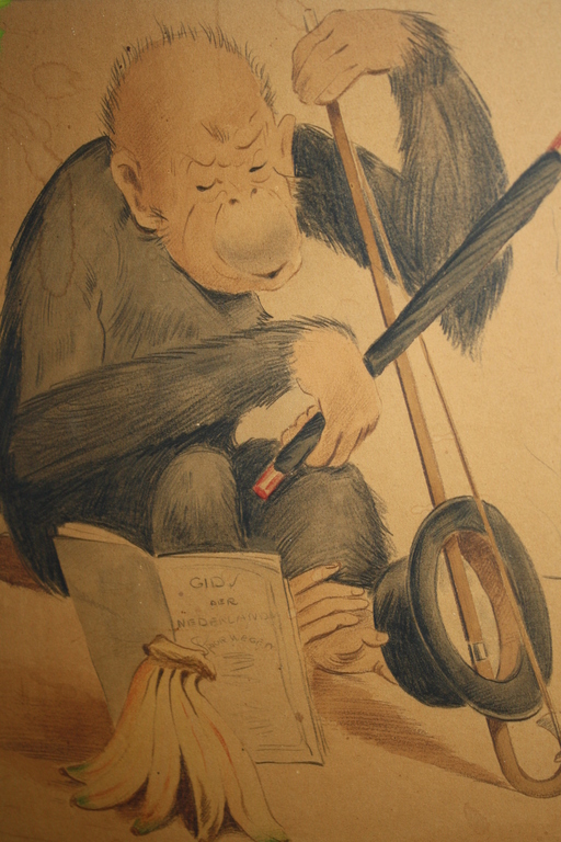 GEORG MEIJER - TEKENING AAP MET SPOORWEGBOEKJE kopen? Bied vanaf 1!