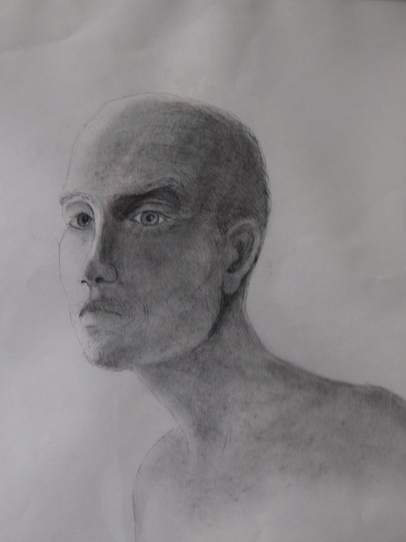 Paul de Roos: Mannen portret, houtskooltekening op papier kopen? Bied vanaf 40!