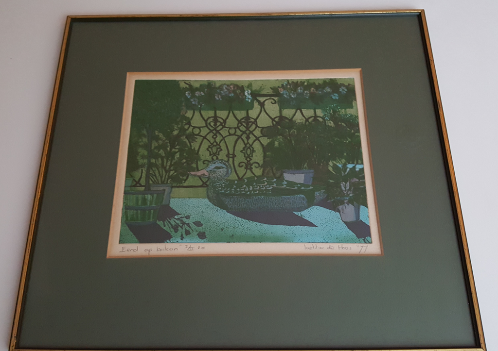 Laetitia de Haas, ets, Eend op balcon kopen? Bied vanaf 10!