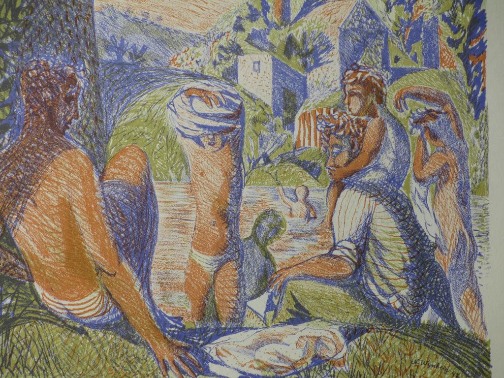 Nicolaas Wijnberg, Badende mythische figuren, Kleurenlitho kopen? Bied vanaf 40!