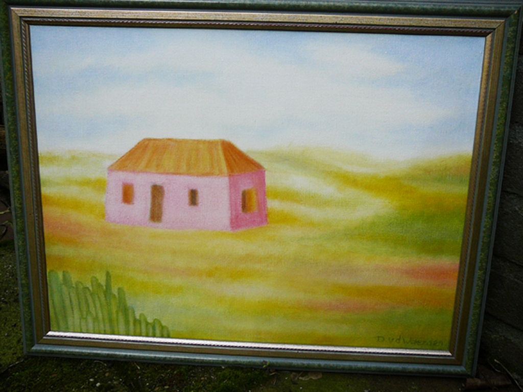 Dorien van der Waerden: 'Droomhuis' -olieverf op linnen, 1991-  kopen? Bied vanaf 29!