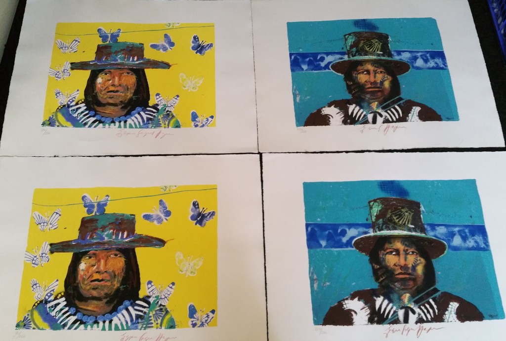 Espen Greger Hagen, zeefdrukken. Blue and Yellow Indians verkocht voor € 100!