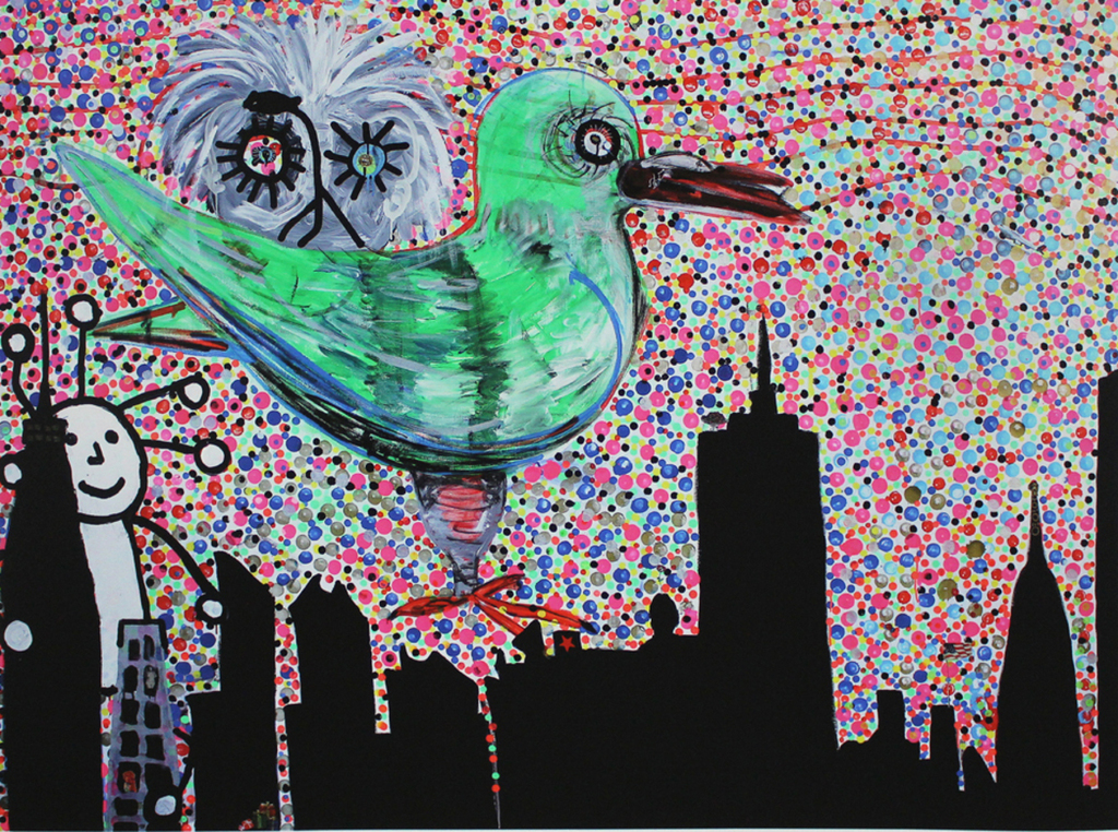 Paul Kostabi. -Dotted Cityscape- Glicee 2014. Handgesigneerd/genummerd. GROOT! verkocht voor € 89!