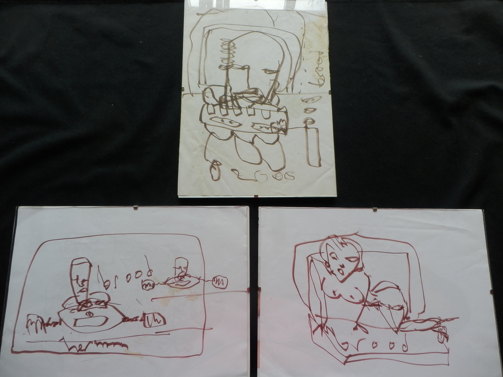 HERMAN BROOD 3 originelen STIFTTEKENINGEN op papier kopen? Bied vanaf 125!