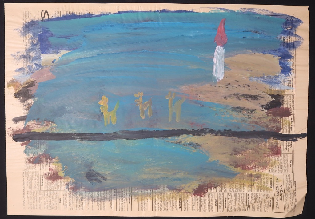 Ruven Levav: Gouache op krantenpapier, Rendieren en kaars kopen? Bied vanaf 1!