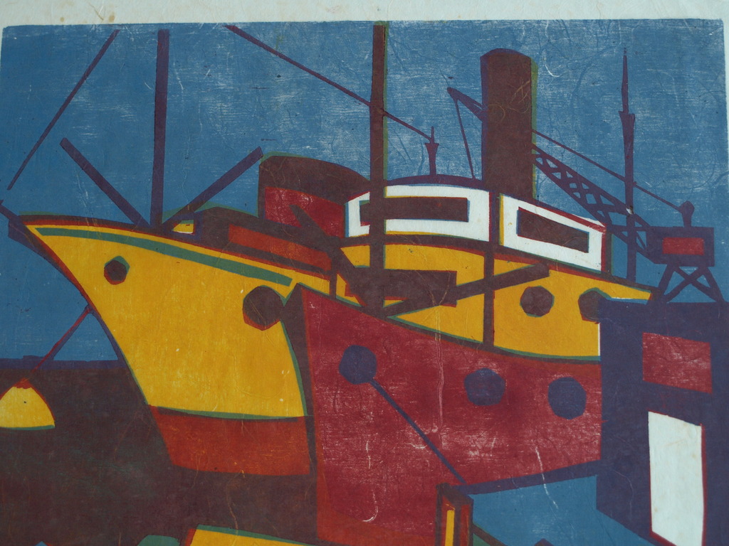 Herman Stammeshaus :  Houtsnede – Handelskade Amsterdam - 1959 kopen? Bied vanaf 1!