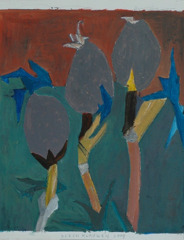 Hans Ebeling Koning, gouache, Berenklauwen in knop kopen? Bied vanaf 70!