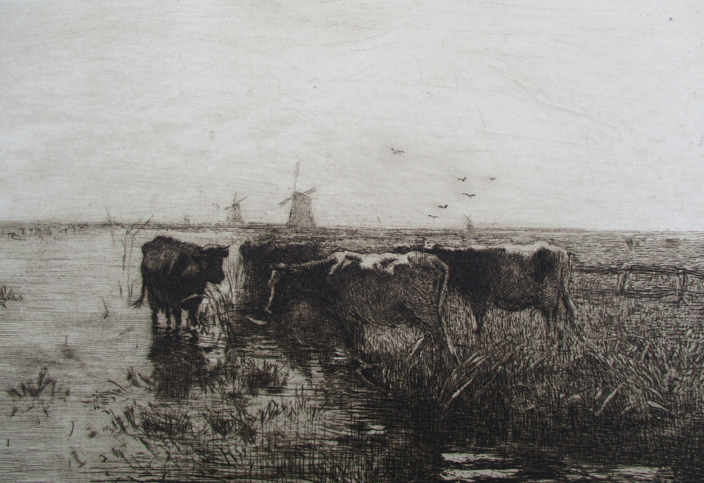 Carel Lodewijk Dake: Koperets naar Willem Maris  Aan de Vreelandsche plassen  verkocht voor € 35!