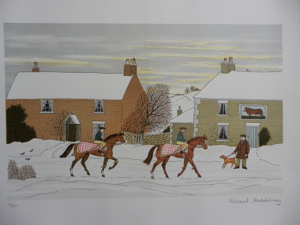 VINCENT HADDELSEY(1934-2010)  HORSE RIDING IN WINTER  Litho  Handgesigneerd kopen? Bied vanaf 125!