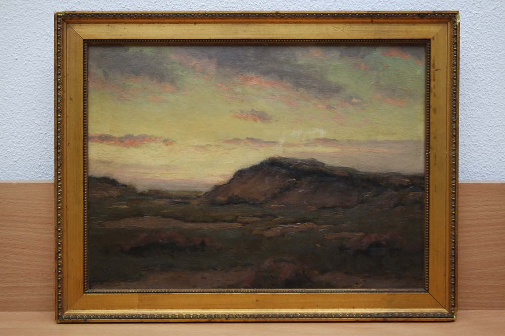 Elias Stark (1849-1933) - olieverf op paneel - duinen bij avond verkocht voor € 185!