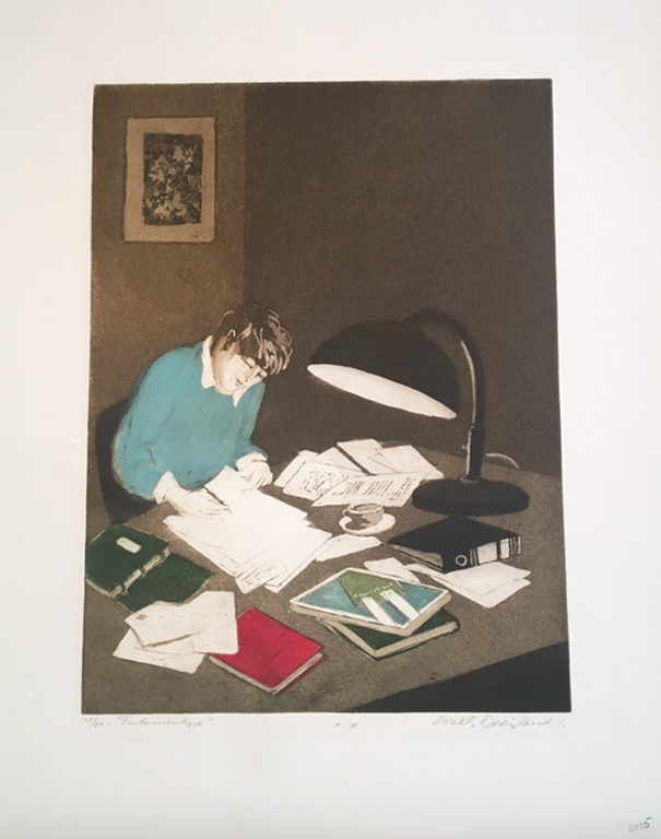 Willy Belinfante, Tentamentijd, 25/70, handgesigneerd, grafiek kleurets verkocht voor € 40!