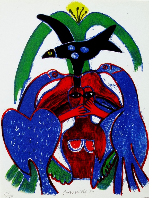 Corneille, litho: Femme et oiseaux, 1980, handgesigneerd kopen? Bied vanaf 1!