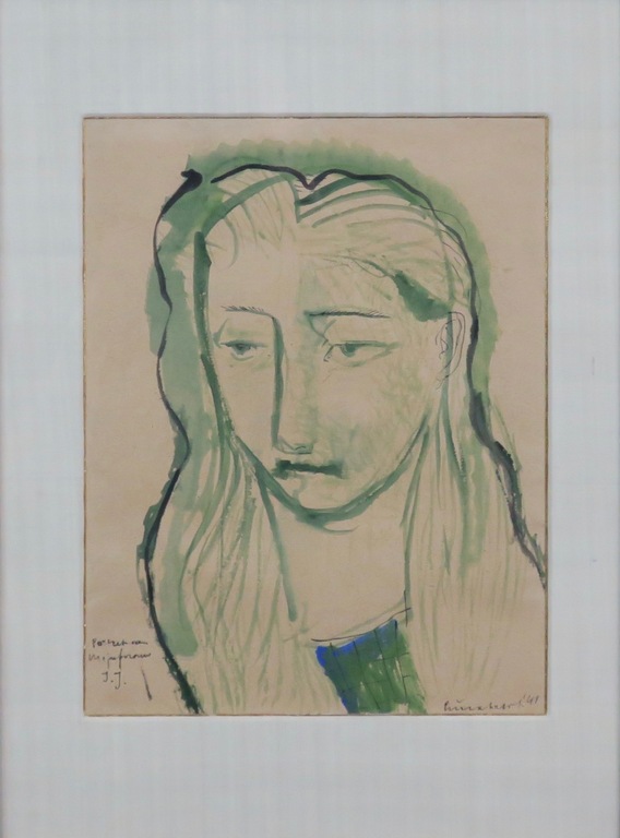 Lucebert: Aquarel en inkt op papier, Portret van Mejuffrouw J.J. - Ingelijst  kopen? Bied vanaf 500!