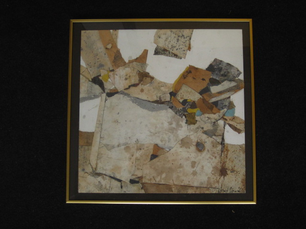 Zeldzame gemengde techniek Collage uit de serie "Schroot op tafel" 1962 gesignee verkocht voor € 58!