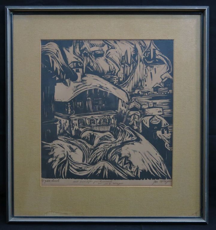 Jan Wiegers: Houtsnede, met hartelijke.. - Ingelijst kopen? Bied vanaf 70!