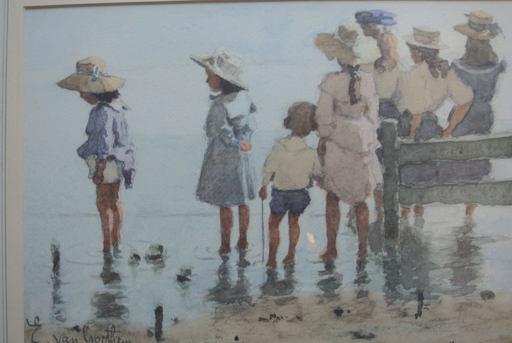 Edward v. Goethem. 5!! Strandtaferelen in klassiek passe-partout. Lithografie kopen? Bied vanaf 73!