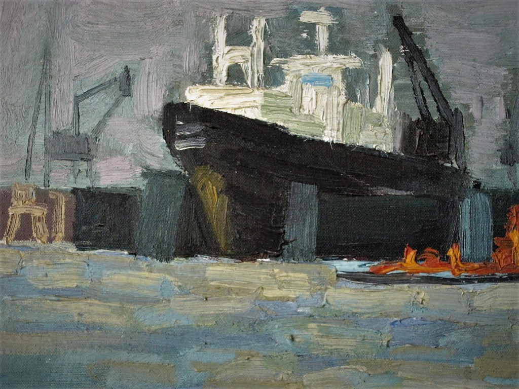 Oud impressionistisch olieverf op doek "Haven van Amsterdam" monogram "AT" kopen? Bied vanaf 1!