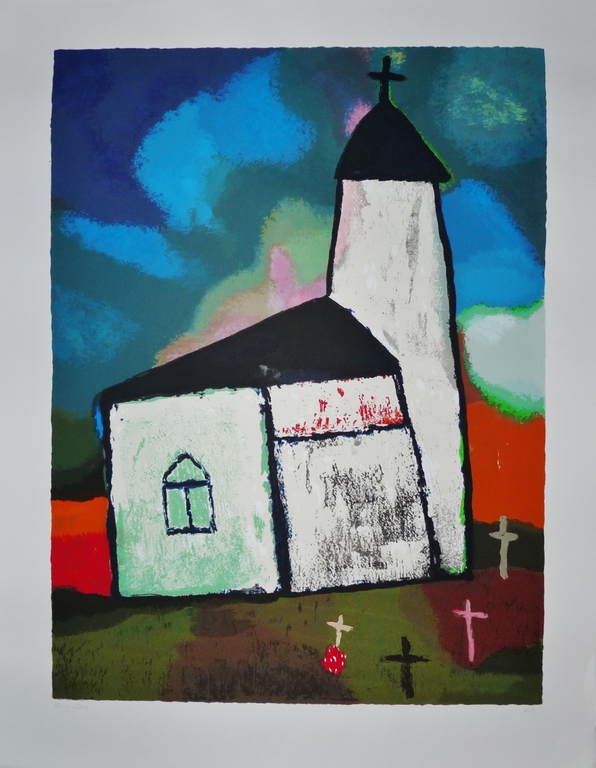 Toon Hermans: Zeefdruk, Kerkje, Gesigneerd kopen? Bied vanaf 275!