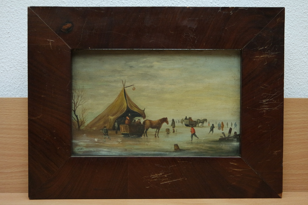 Hollandse School (18e eeuw) - olieverf op messing - wintergezicht verkocht voor € 60!