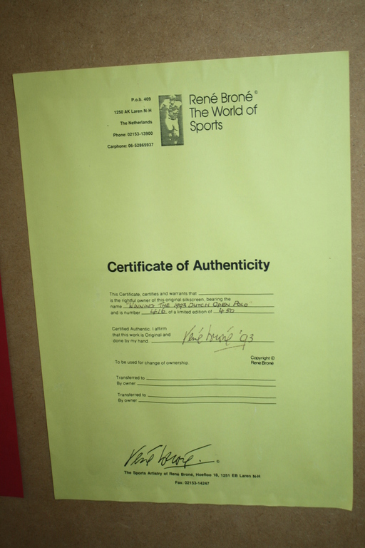 RENÉ BRONE - POLOSPELERS - LITHO + CERTIFICAAT kopen? Bied vanaf 75!