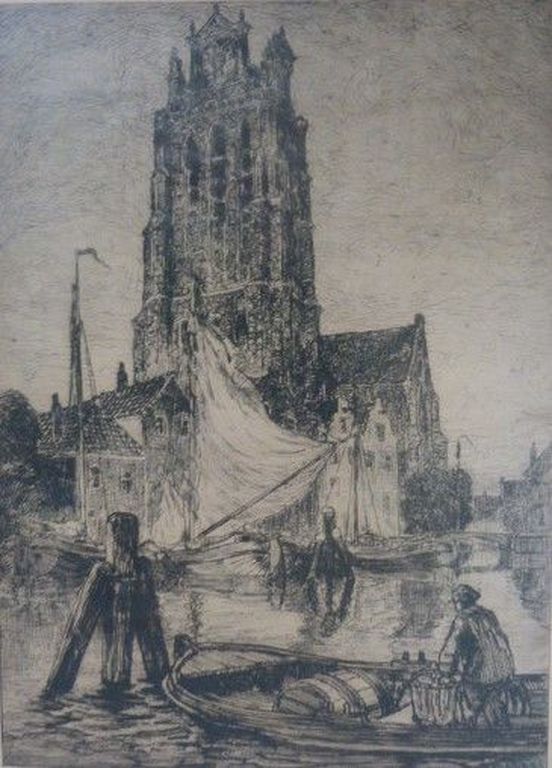  Oskar Paul Matthes ( 1872 – 1956 ) - Gezicht op haven te Dordrecht. kopen? Bied vanaf 1!