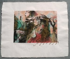 Gerti Bierenbroodspot - Gertie Bierenbroodspot - zeefdruk - Man en paard - niet ingelijst kopen? Bied vanaf 20!