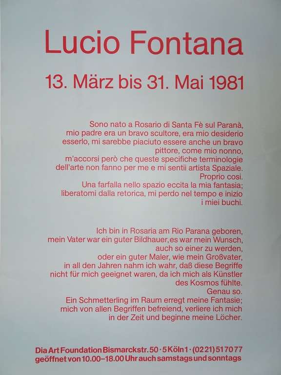 Lucio Fontana: expositie affiche, Dia Art Foundation - 1981 kopen? Bied vanaf 1!