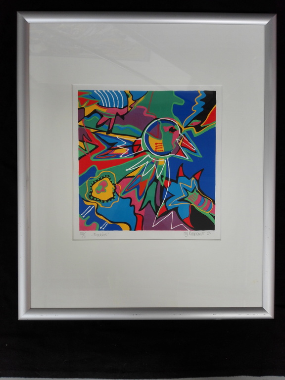 Marianne Nearebout, zeefdruk op papier in lijst, Titel: Free Bird verkocht voor € 50!