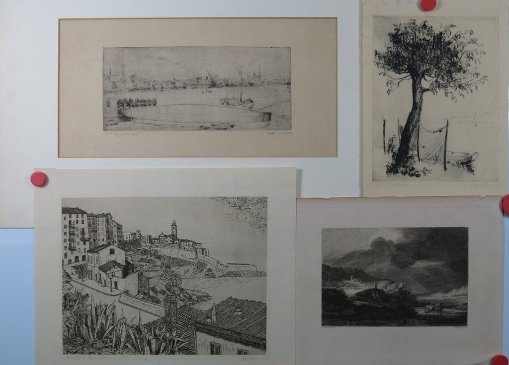 Romain Malfliet: Ets, De Brug (Antwerpen) + 3 onbekend gesigneerde etsen kopen? Bied vanaf 1!