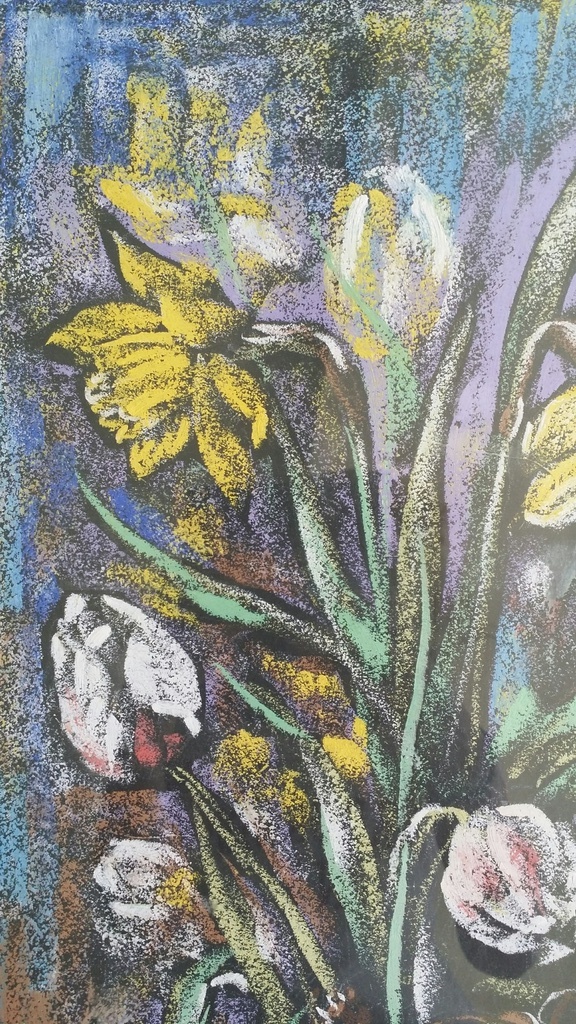 Onbekend. Krijttekening. Stilleven bloemen. kopen? Bied vanaf 15!