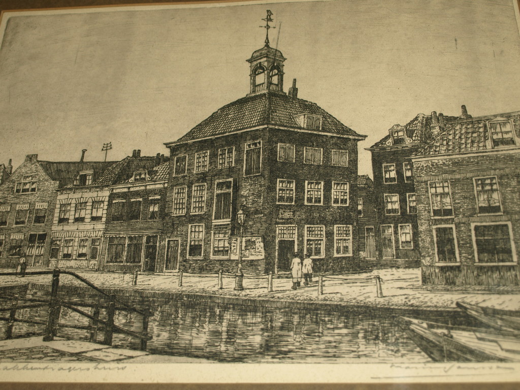 MARIUS JANSSEN - Ets – Zakkendragershuis Schiedam – Gesigneerd en ingelijst verkocht voor € 55!