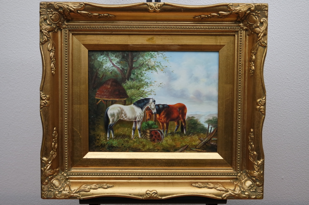 Landschap met paarden - olieverf op paneel - gesigneerd l.o. kopen? Bied vanaf 42!