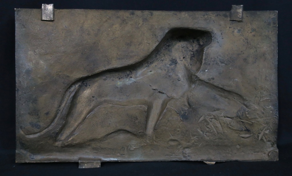 19e-Eeuws Bronzen (hoog)relief: Twee leeuwen in een landschap kopen? Bied vanaf 1!