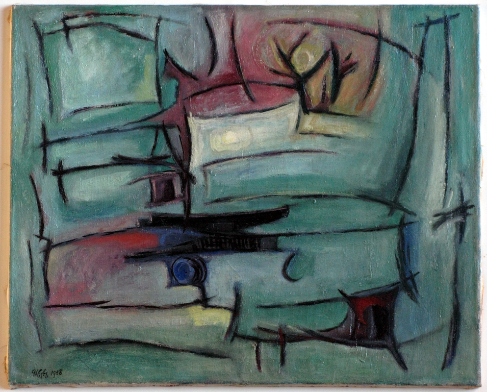 PHIL GRISEL - abstract olieverf werk uit 1958 - GESIGNEERD. verkocht voor € 165!