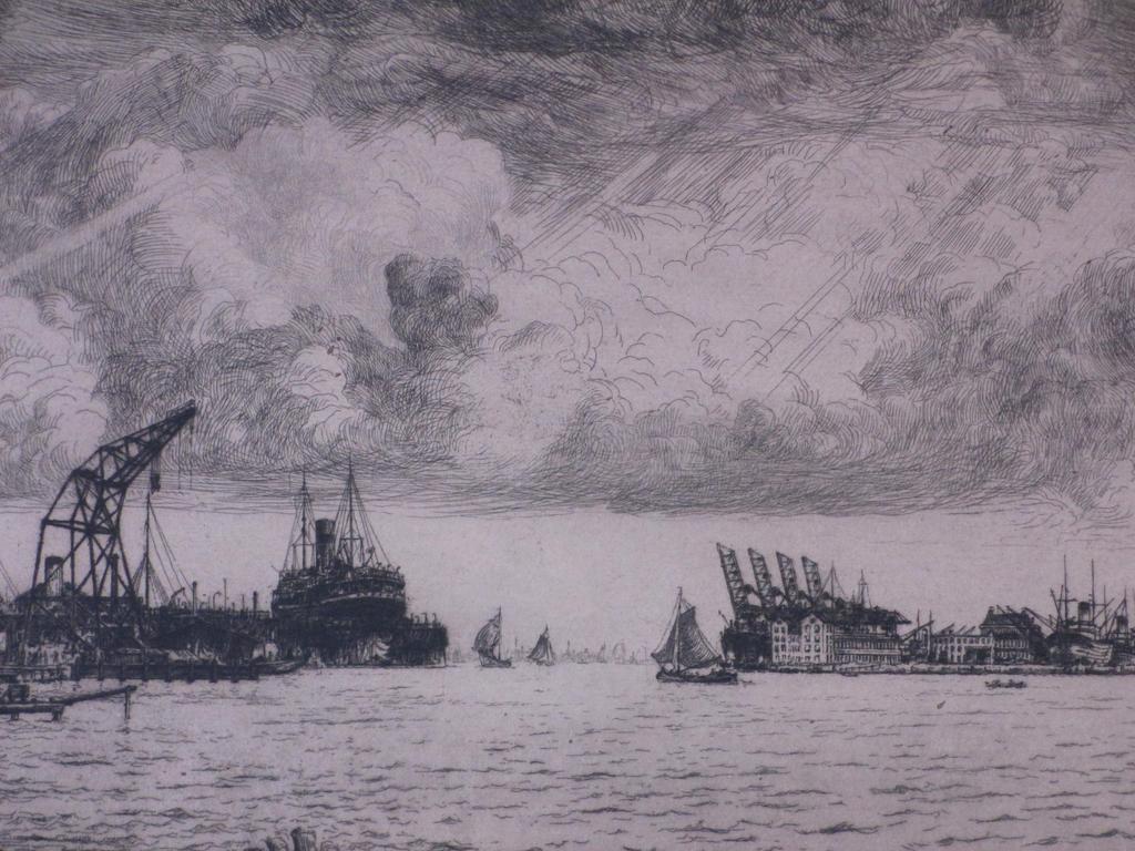 Albert Hemelman, Ets, Gezicht op de havens van Rotterdam kopen? Bied vanaf 60!