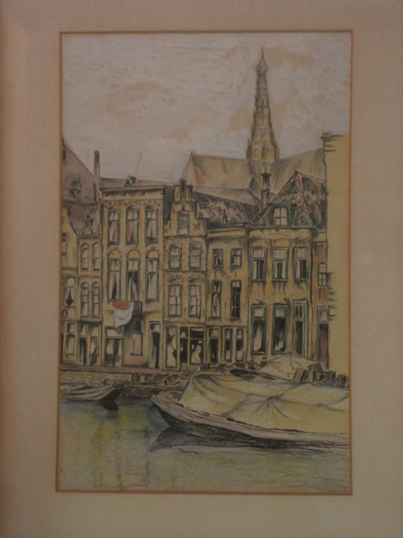 Jan v Herwijnen aquarel/tekening  Haarlem Spaarne 1925 gesigneerd  verkocht voor € 60!