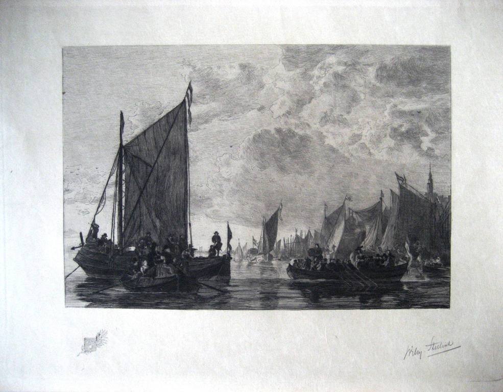 De Maas bij Dordrecht, originele ets van Willem Steelink 1856 - 1928 kopen? Bied vanaf 20!