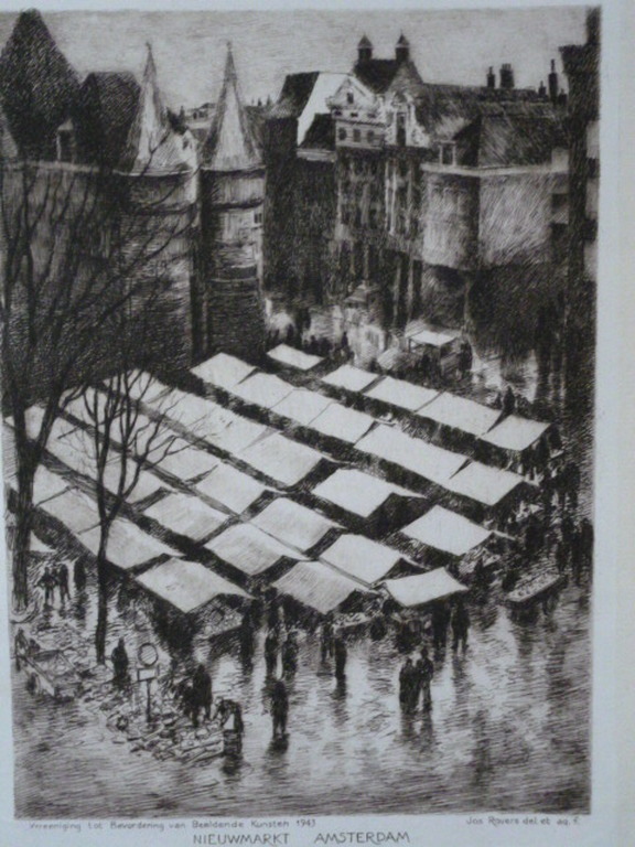 Jos Rovers - Jos Rovers - ets - Nieuwmarkt Amsterdam verkocht voor € 40!