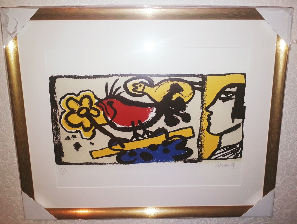 Corneille Lithografie - Vrouw/Vogel/Bloem verkocht voor € 121!
