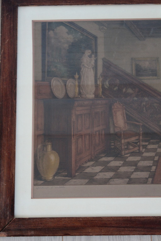 Albert Geudens: ingekleurde ets, Interieur kopen? Bied vanaf 1!