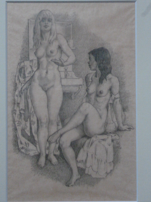 Huib de Ru - tekening - Zittend en staand naakt verkocht voor € 150!