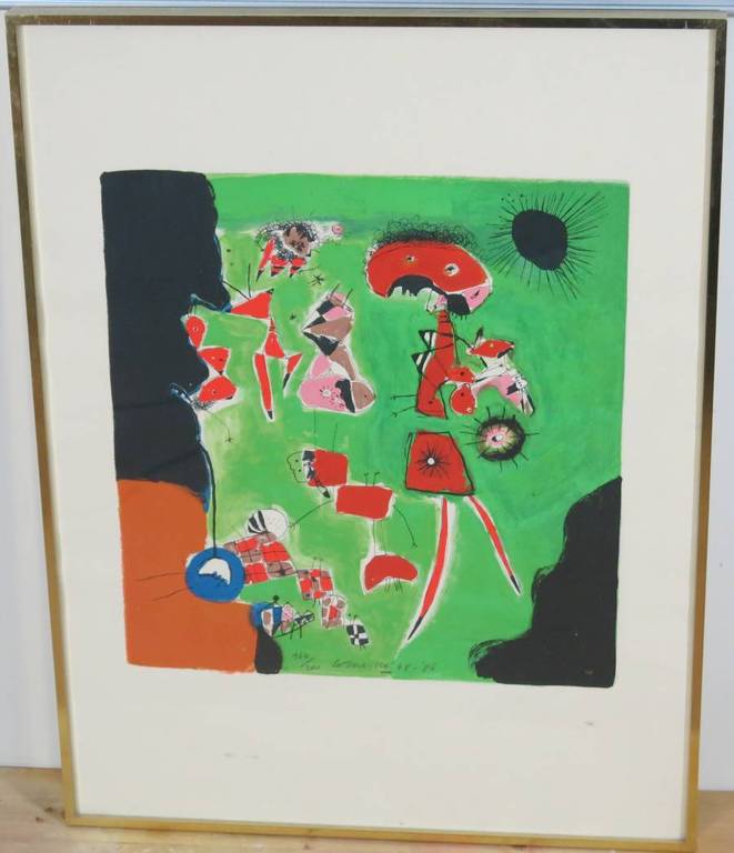 Corneille: Litho, Figuurtjes groen - Ingelijst kopen? Bied vanaf 250!