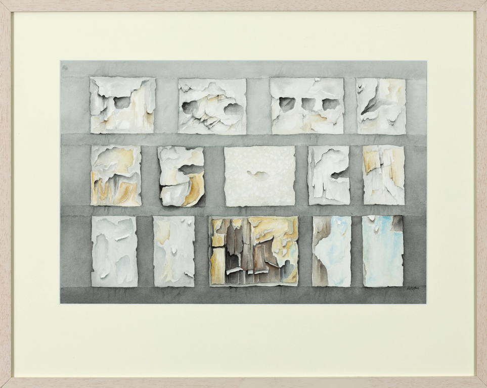 Onbekend gesigneerd: Aquarel, Impressie van een muur - Ingelijst kopen? Bied vanaf 1!