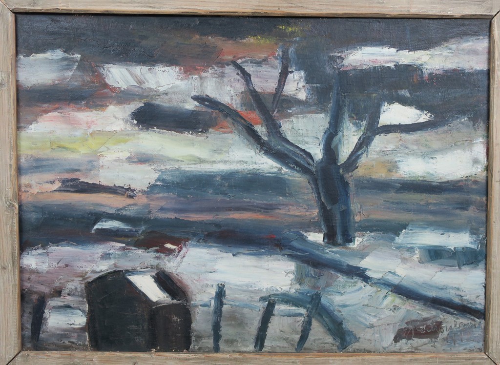 Jan Schouten: Olieverf op doek, Winterlandschap met boom - Ingelijst kopen? Bied vanaf 100!