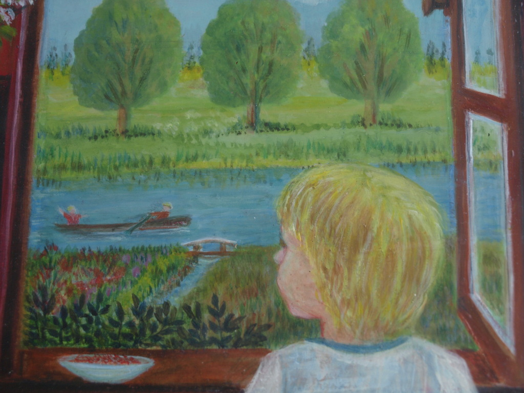 Onbekend, gesigneerd : Gouache, Uit het Raam – ingelijst  kopen? Bied vanaf 1!