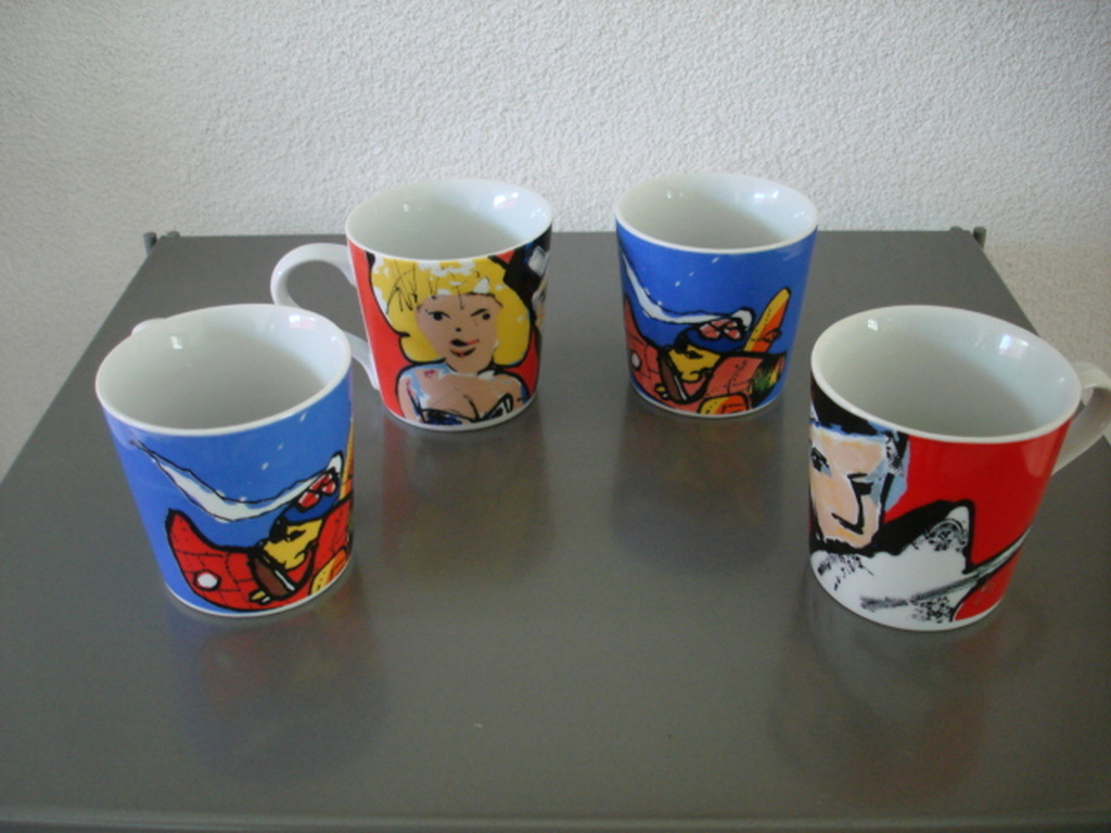 Herman Brood, vier porseleinen koppen kopen? Bied vanaf 15!