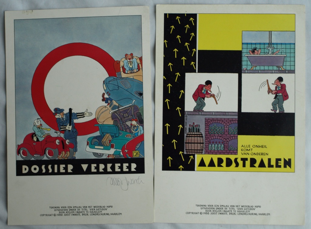Joost Swarte : 2x prent, Dossier Verkeer + Aardstralen – 1988 kopen? Bied vanaf 1!