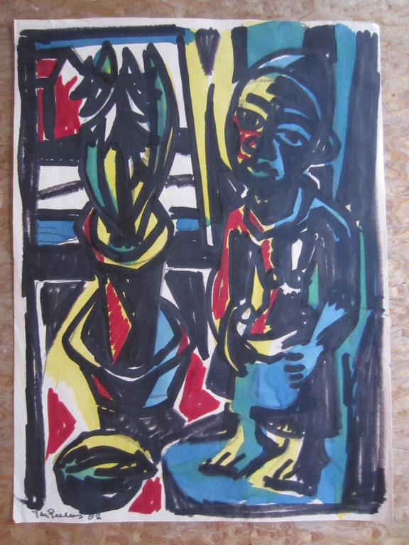 JAN PEETERS OLIE OP PAPIER EXPRESSIONISME  verkocht voor € 35!